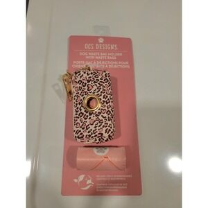 OCS Designs Pink Leopard Dog Waste Bag Holder with 2 Rolls Biodegradable Bags